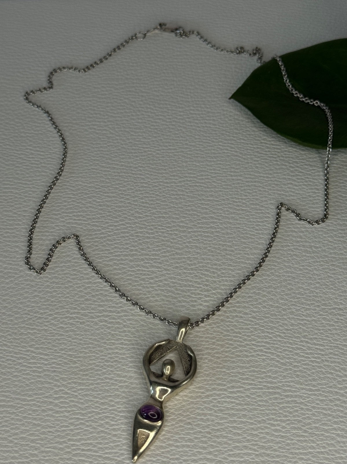 925 Sterling Silver Amethyst "Figure" Chain With Pendant Length 18 in
