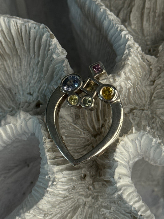 925 Sterling Silver Multicolor Spinel Heart Pendant Length 1 Inch