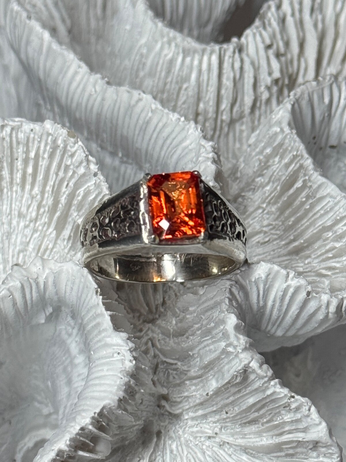 925 Sterling Silver Orange Citrine Men'S Ring Size 9