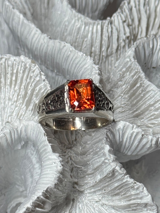925 Sterling Silver Orange Citrine Men'S Ring Size 9