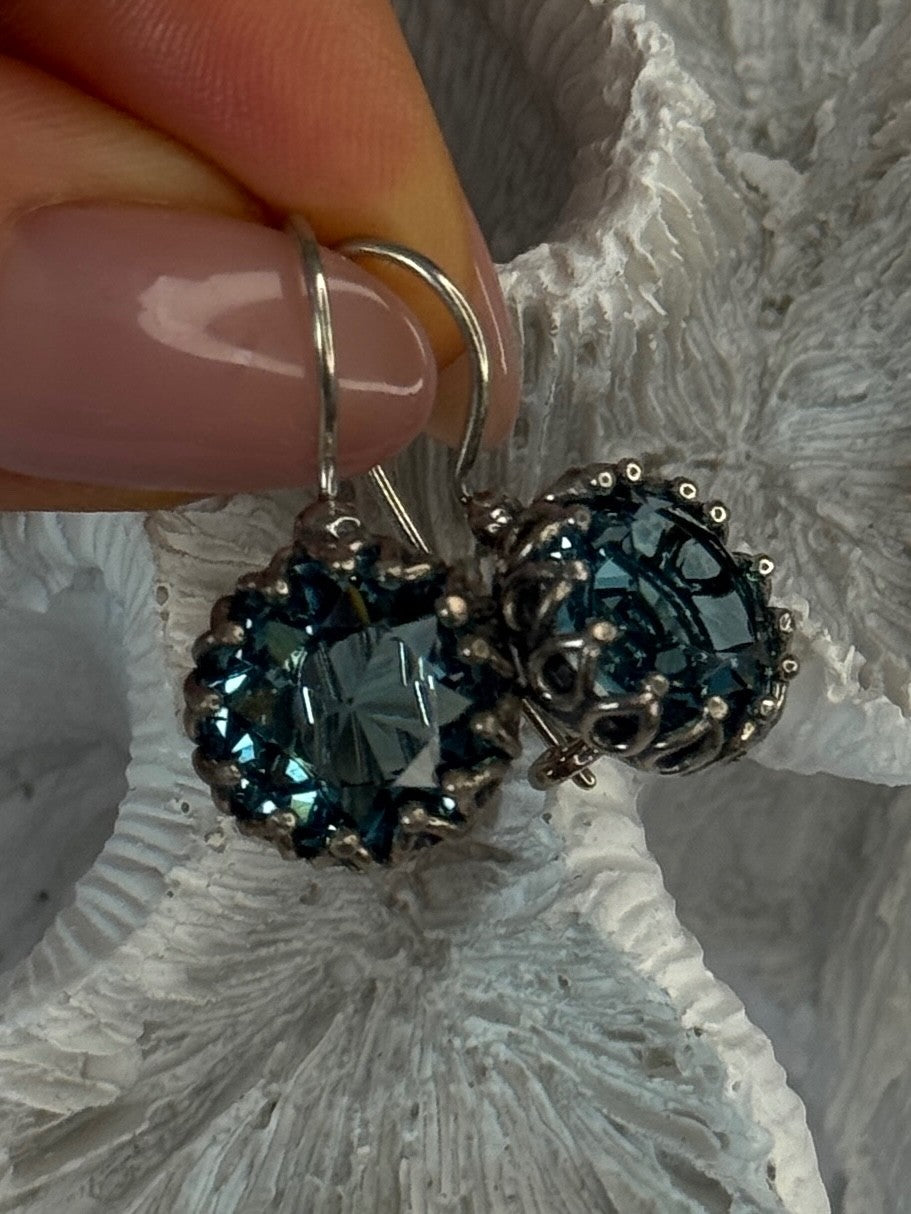 925 Sterling Silver Blue Tourmaline Earrings Length 1 Inch