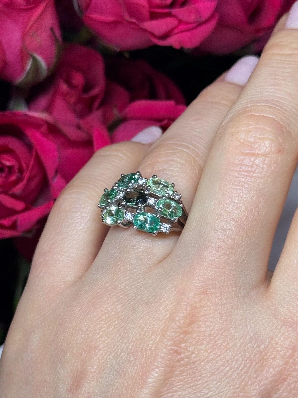 925 Sterling Silver Spinel & CZ Ring Size 6