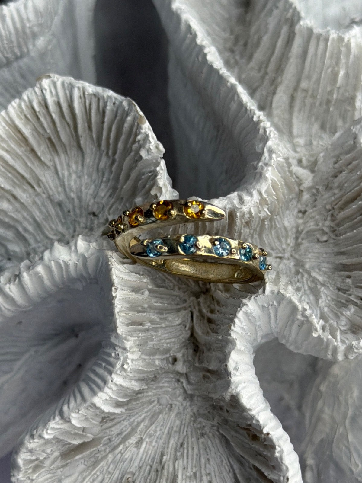 925 Sterling Silver Citrine & Topaz Ring Size 8