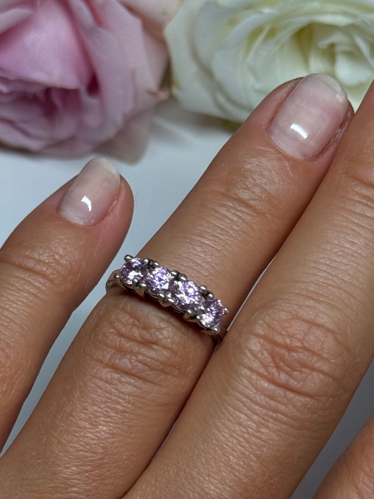 925 Sterling Silver Pink CZ Ring Size 5
