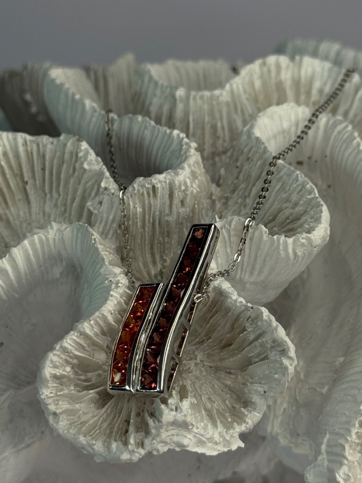 925 Sterling Silver Orange & Red Spinel Necklace Length 19 Inch