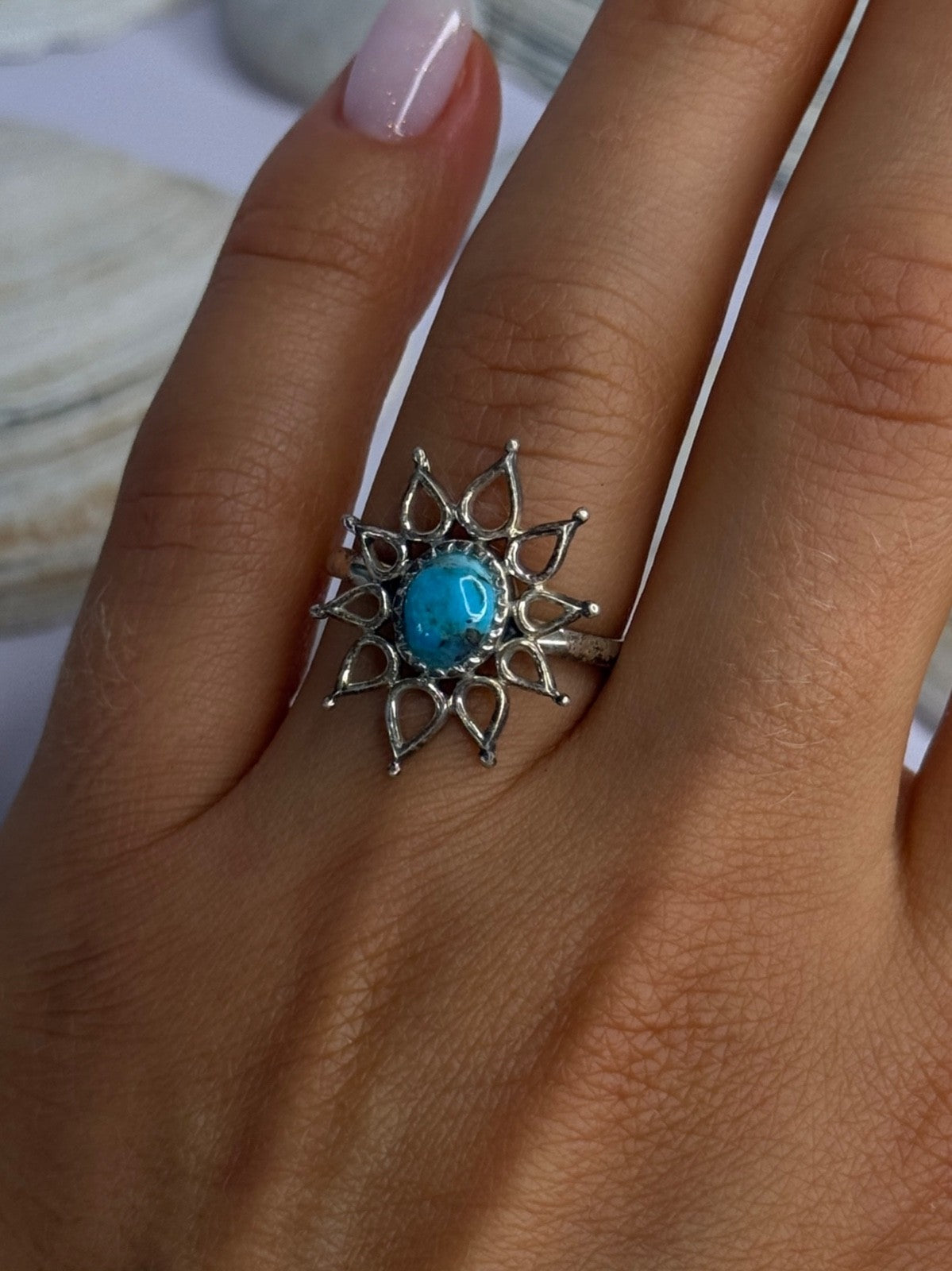 925 Sterling Silver Turquoise Ring Size 8