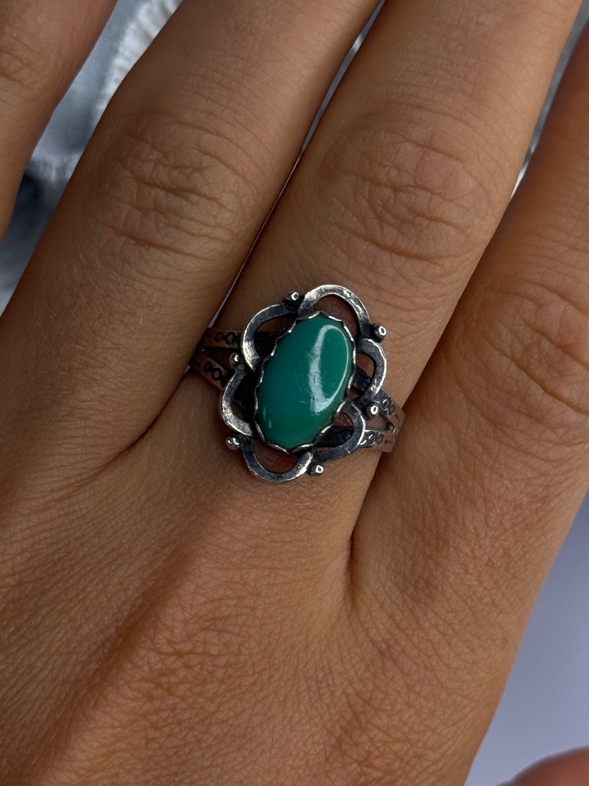 Vintage 925 Sterling Silver Malachite Ring Size 8.5