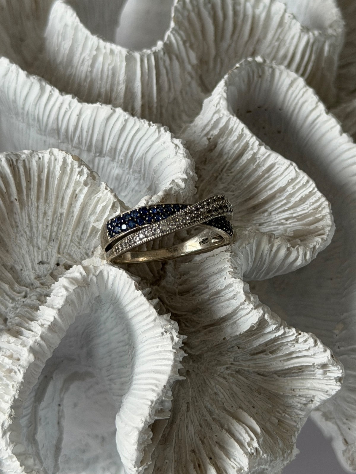 925 Sterling Silver White & Blue Spinel Ring Size 9.5