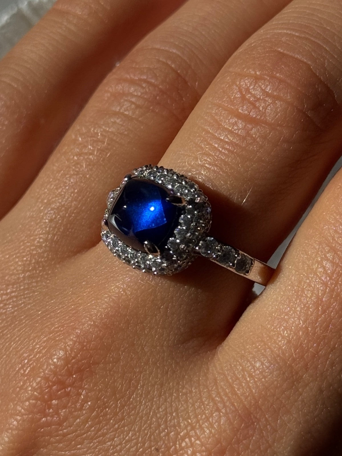 925 Sterling Silver Blue Sapphire & Cz Ring Size 11
