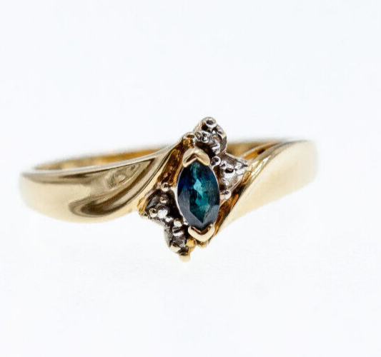 10K Yellow Gold Blue Spinel & Diamonds Ring Size 8
