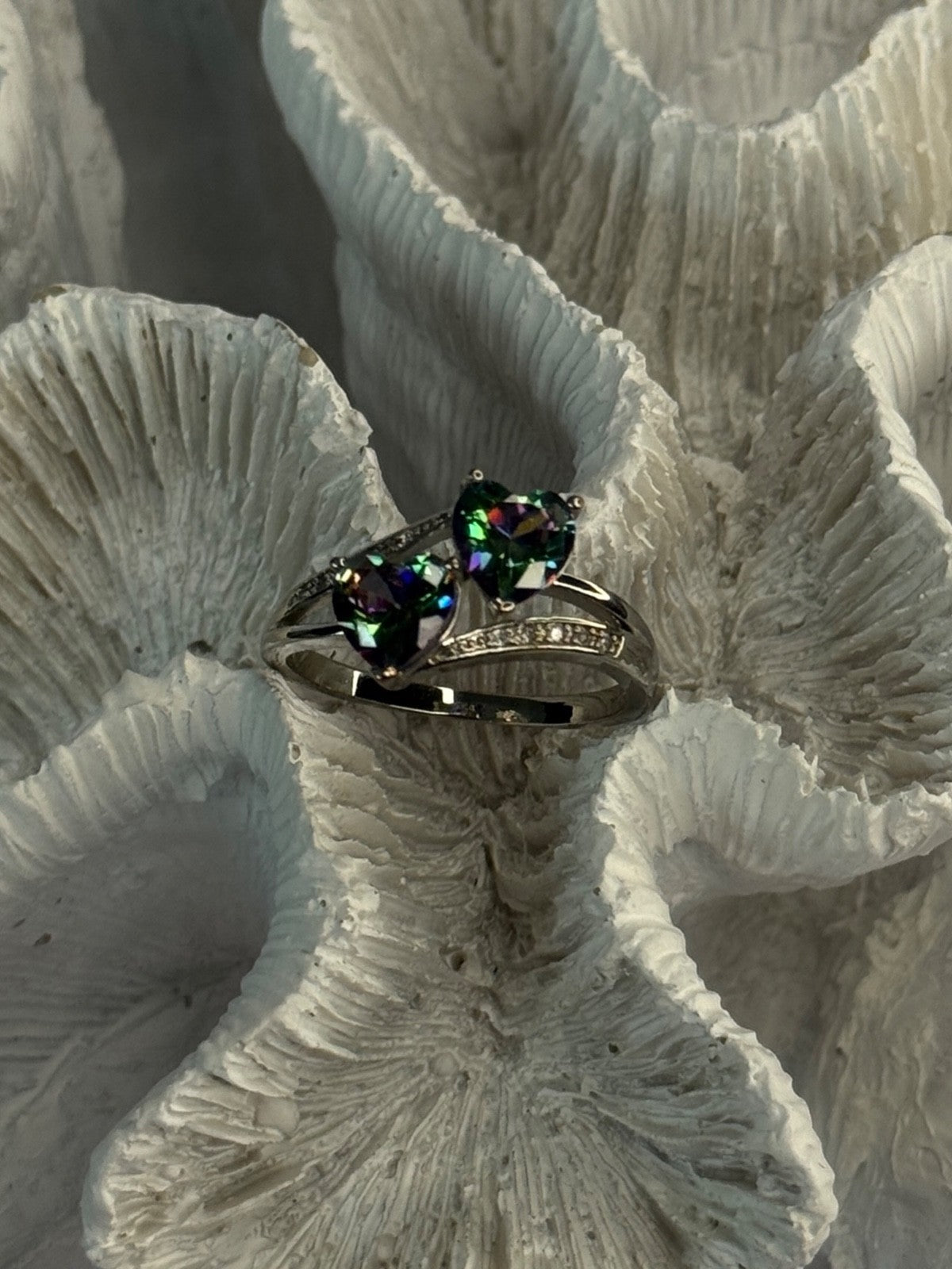 925 Sterling Silver Alexandrite Heart & Beryl Ring Size 10