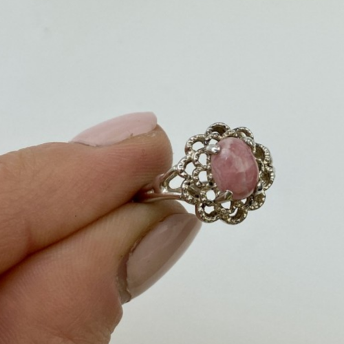 925 Sterling Silver Pink Agate Ring Size 6