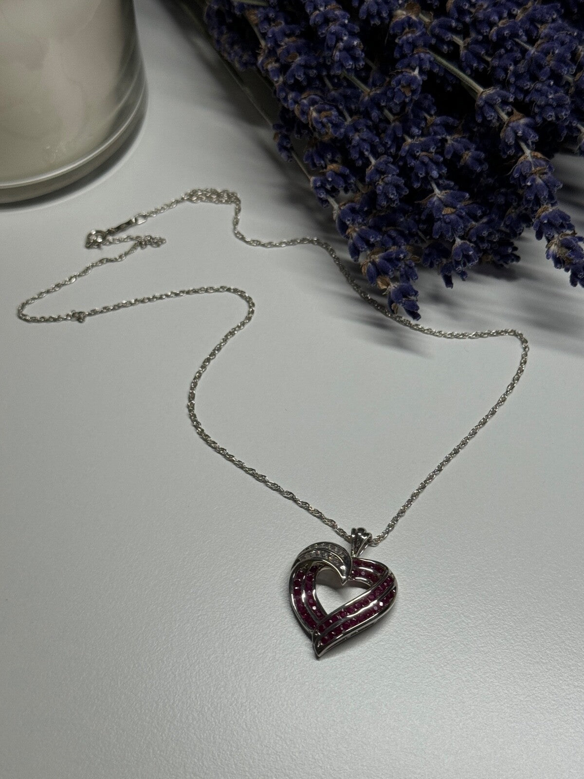 925 Sterling Silver Necklace Pink & White Spinel