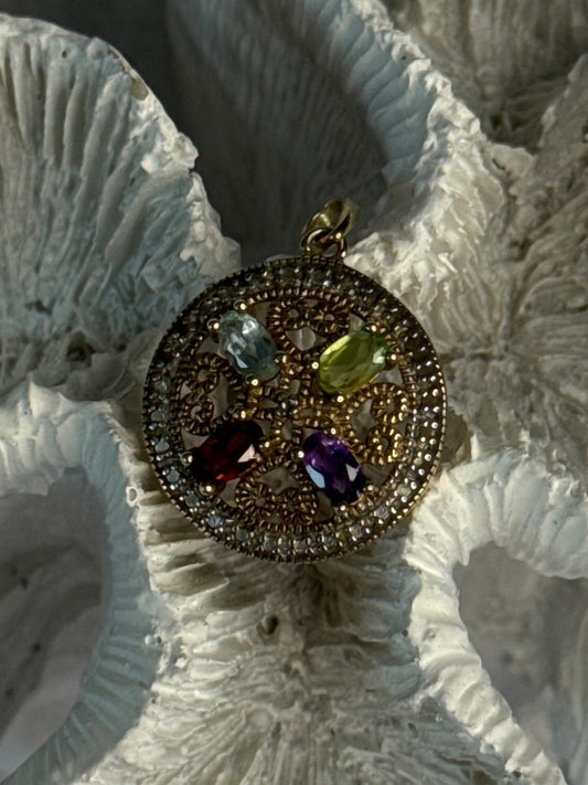 925 Sterling Silver Gold Plated Topaz Peridot Garnet Amethyst Pendant