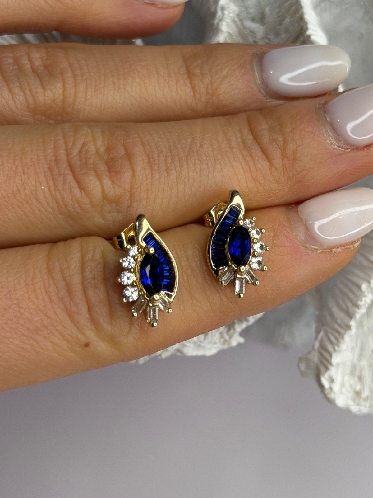 925 Sterling Silver Gold Plated Blue & White Sapphire Earrings