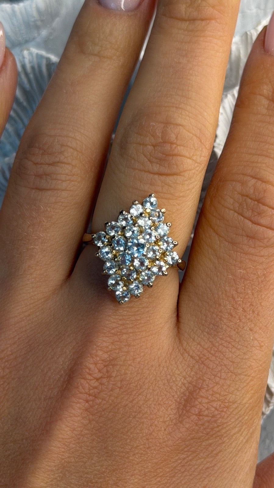 925 Sterling Silver Gold Plated Blue Topaz Ring Size 8