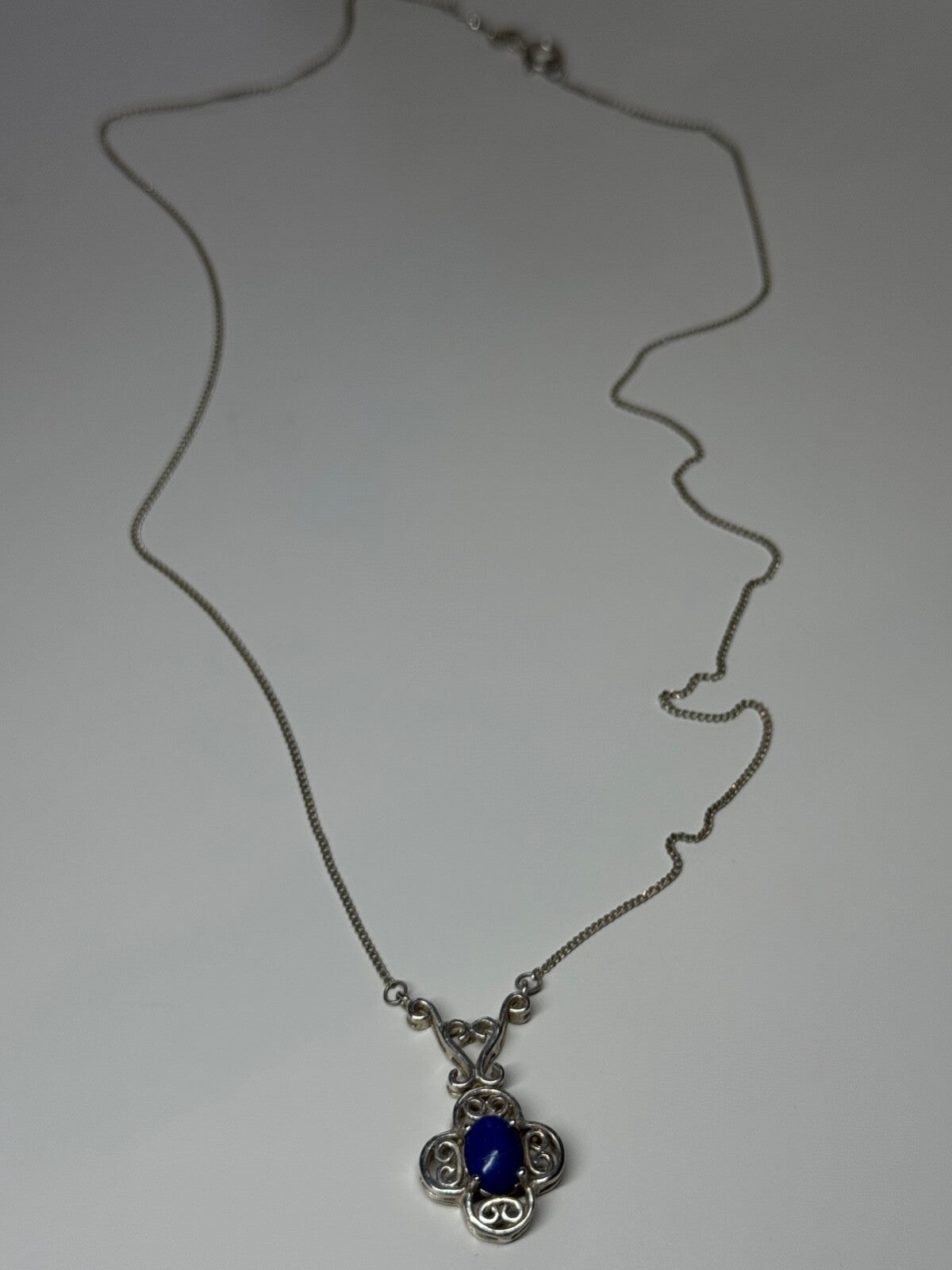 925 Sterling Silver Lapis Lazuli Necklace Length 19 In