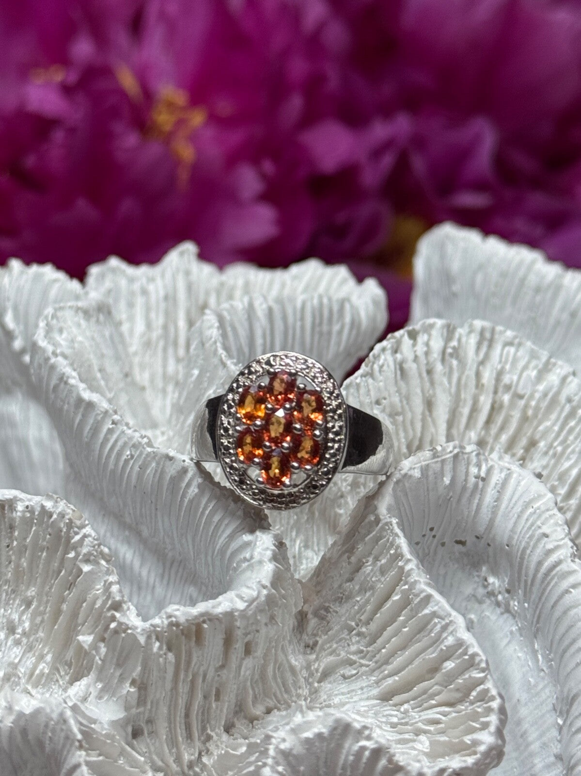 925 Sterling Silver Orange Citrine Ring Size 7.5