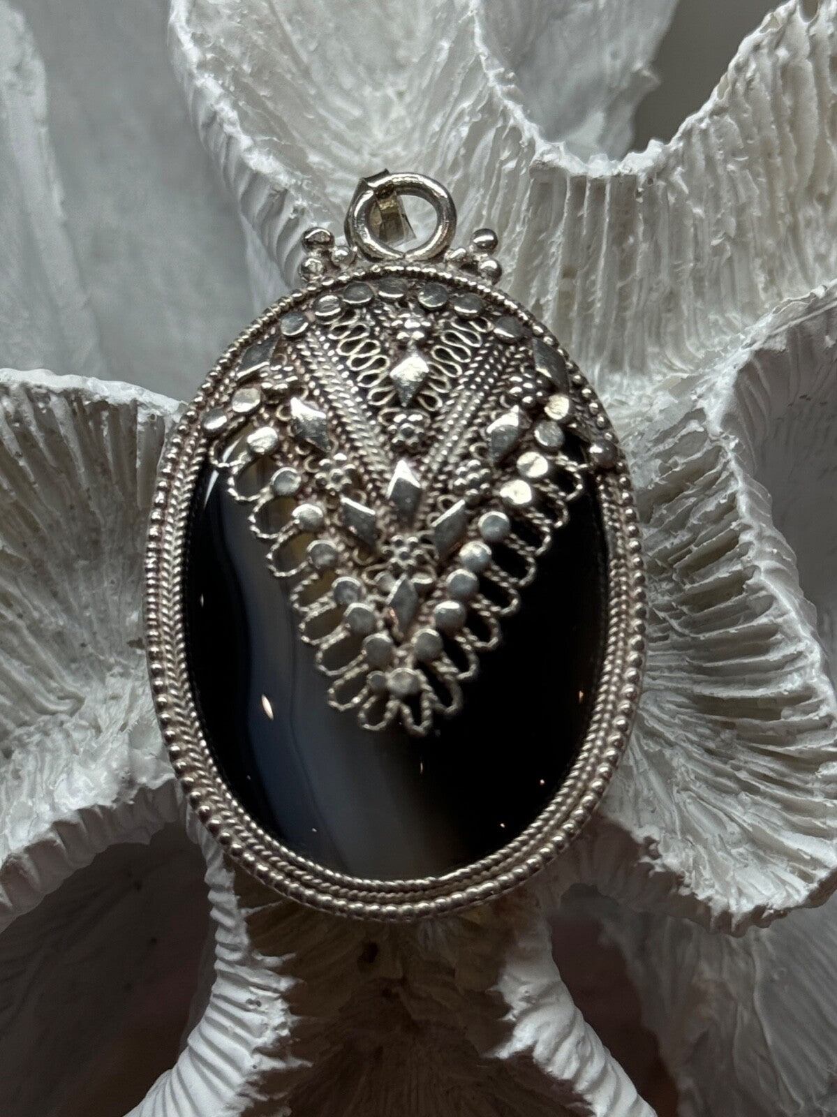 Vintage 925 Sterling Silver Agate Pendant Length 2.3 Inch