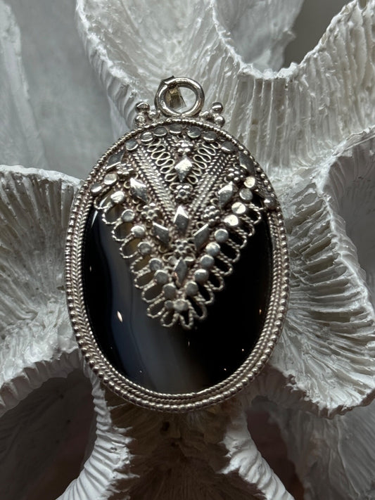 Vintage 925 Sterling Silver Agate Pendant Length 2.3 Inch