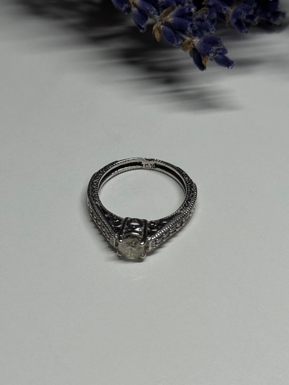 10K White Gold Ring Sapphire Size 6.5