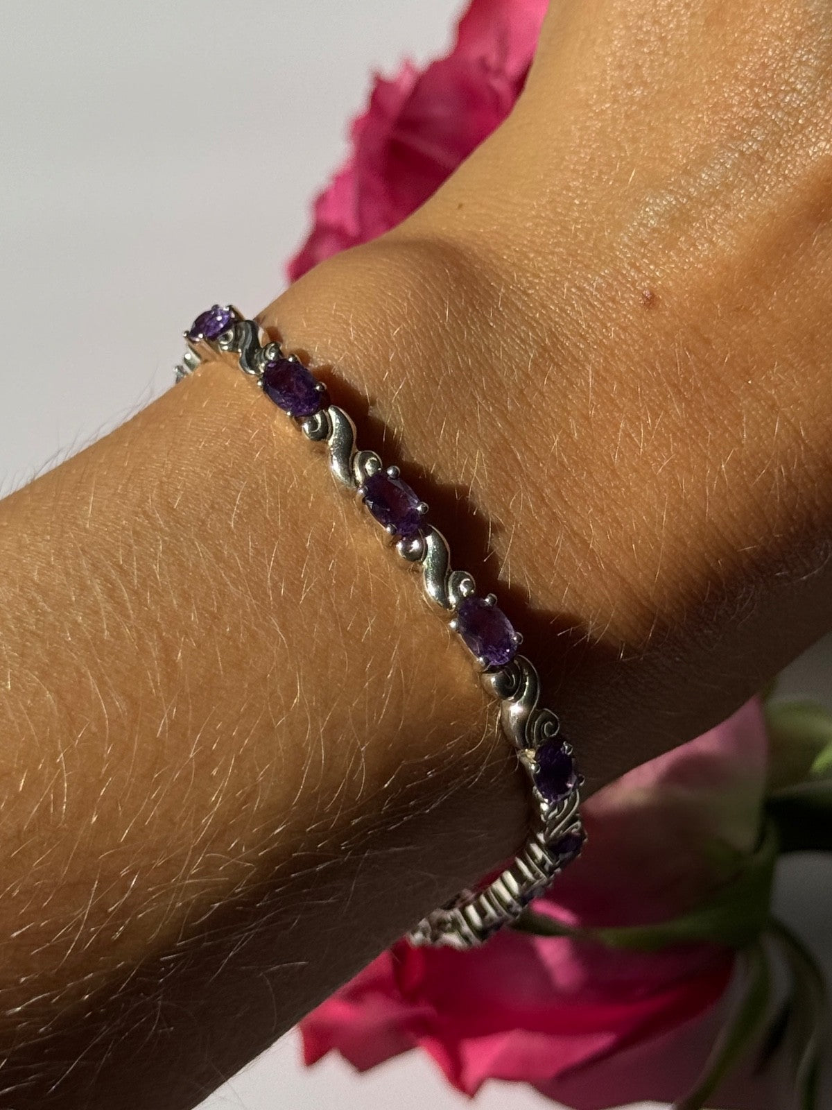 925 Sterling Silver Amethyst Bracelet 7.5 Inch