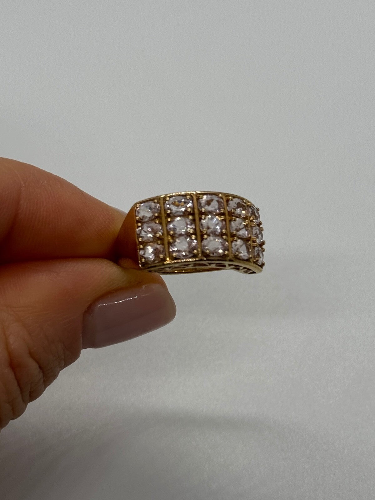 925 Sterling Silver Gold Plated Morganite Ring Size 6.5