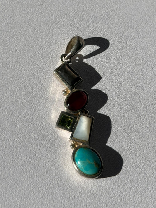 925 Sterling Silver Multi Color Gemstones Pendant