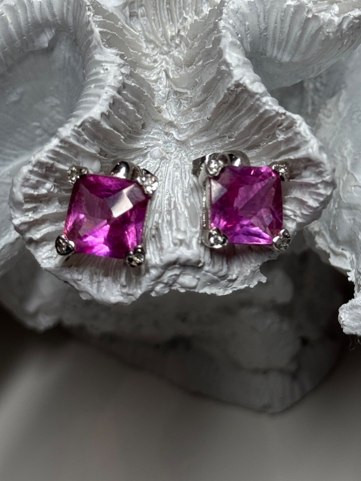 925 Sterling Silver Pink Topaz Earrings Length 0.5 Inch