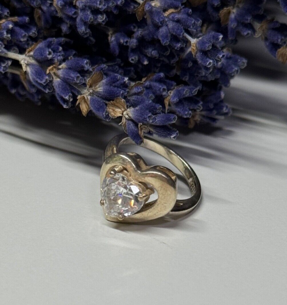925 Sterling Silver CZ Heart Ring Size 5