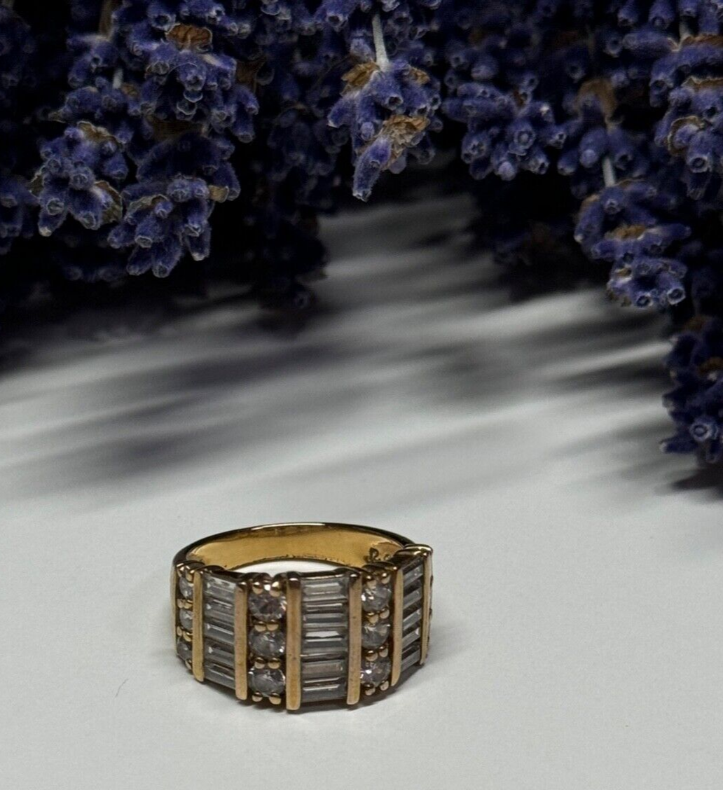 925 Sterling Silver Gold Plated CZ Ring Size 6