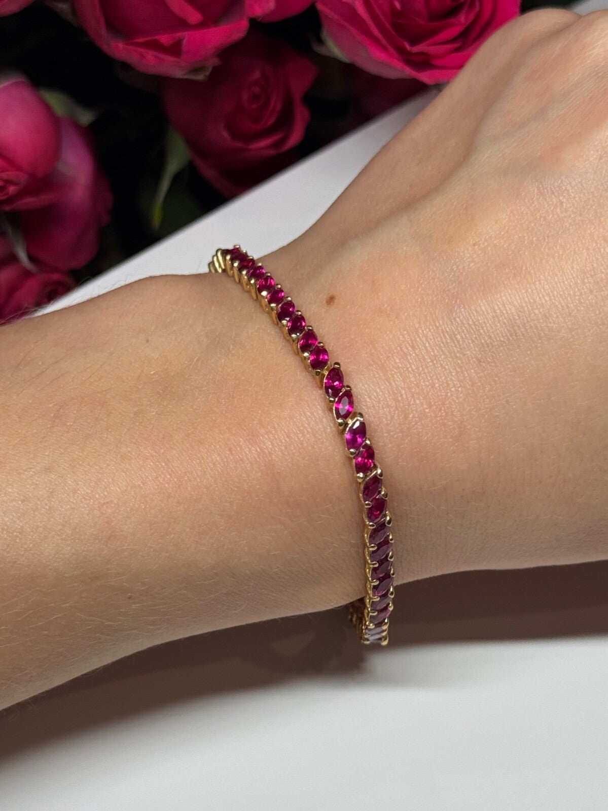 925 Sterling Silver Gold Plated Ruby Bracelet Length 7.5
