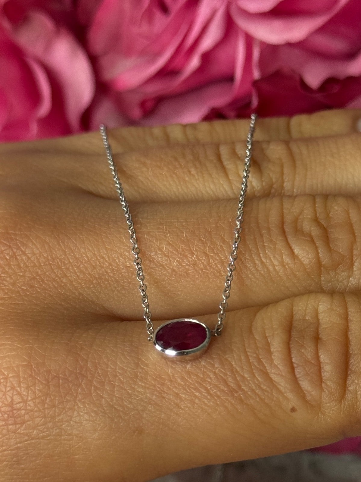 925 Sterling Silver Ruby Necklace Length 16 inch