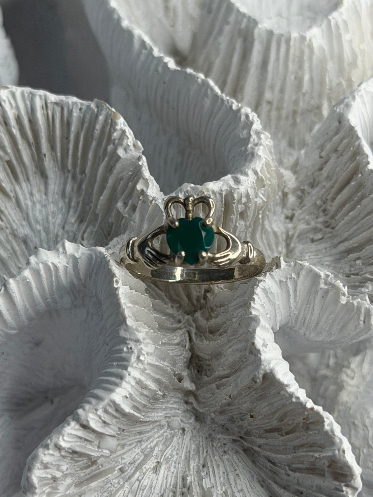 925 Sterling Silver Emerald Heart Ring Size 7