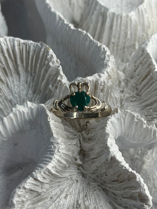 925 Sterling Silver Emerald Heart Ring Size 7