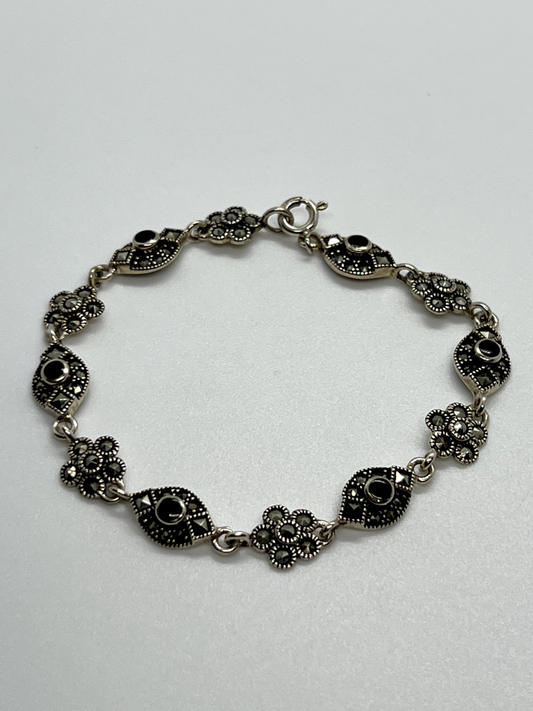 925 Sterling Silver Agate & Marcasite Bracelet