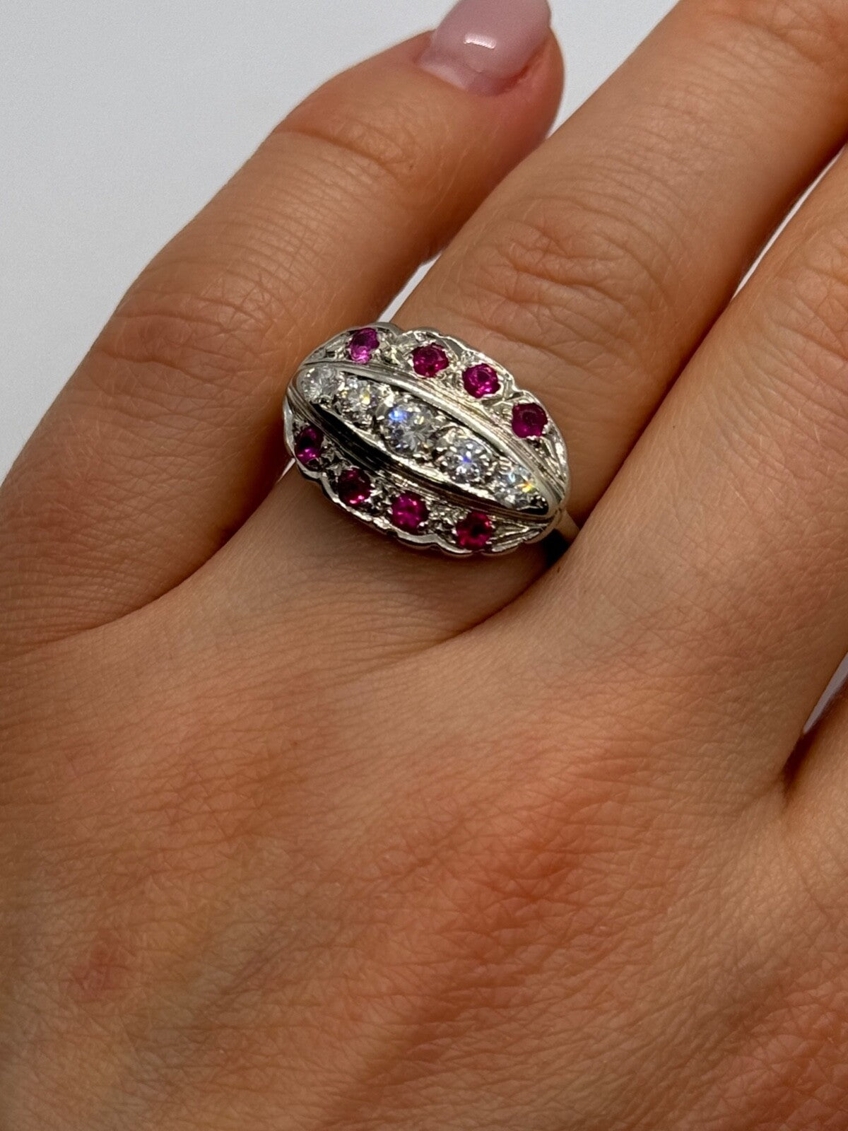 14K White Gold White & Pink Topaz Ring Size 5.5