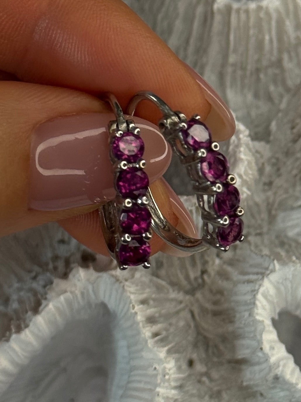925 Sterling Silver Almandine Earrings Length 0.90 Inch