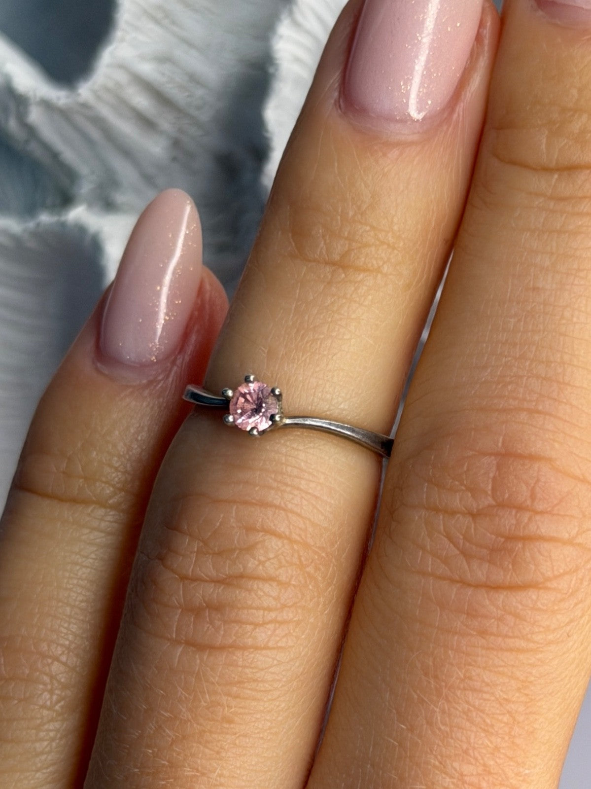 925 Sterling Silver Morganite Ring Size 4