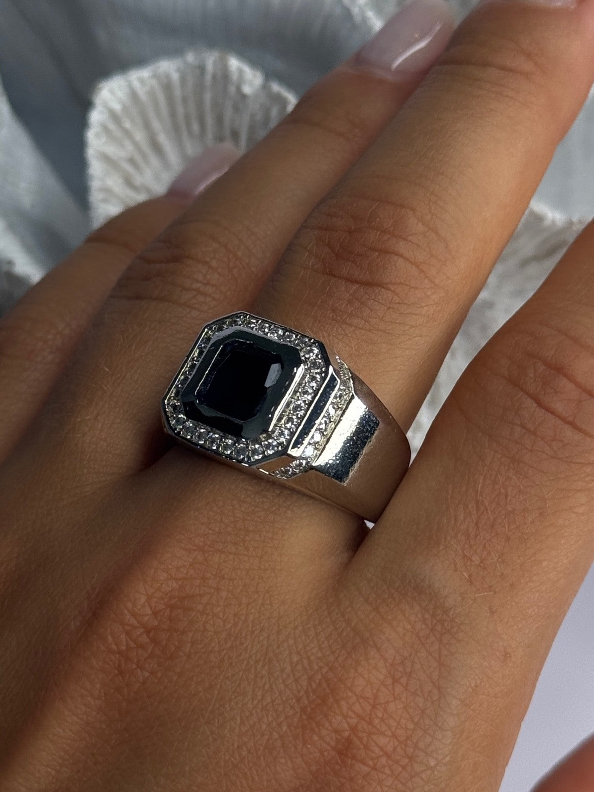Mens 925 Sterling Silver Sapphire & Beryl Ring Size 10