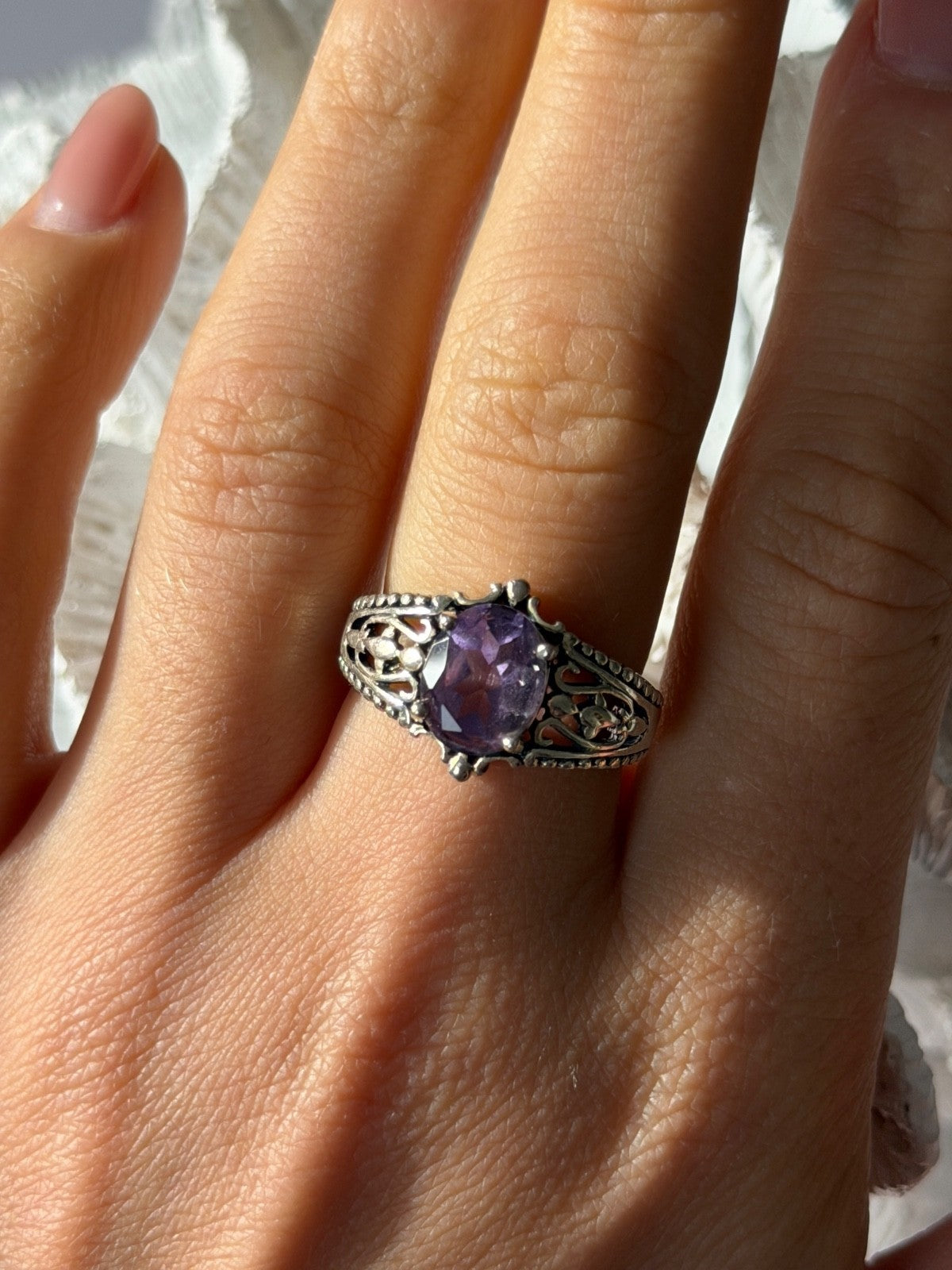 Vintage 925 Sterling Silver Amethyst Ring Size 8