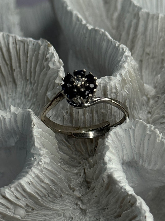 925 Sterling Silver Blue & White Sapphire Flower Ring Sizable