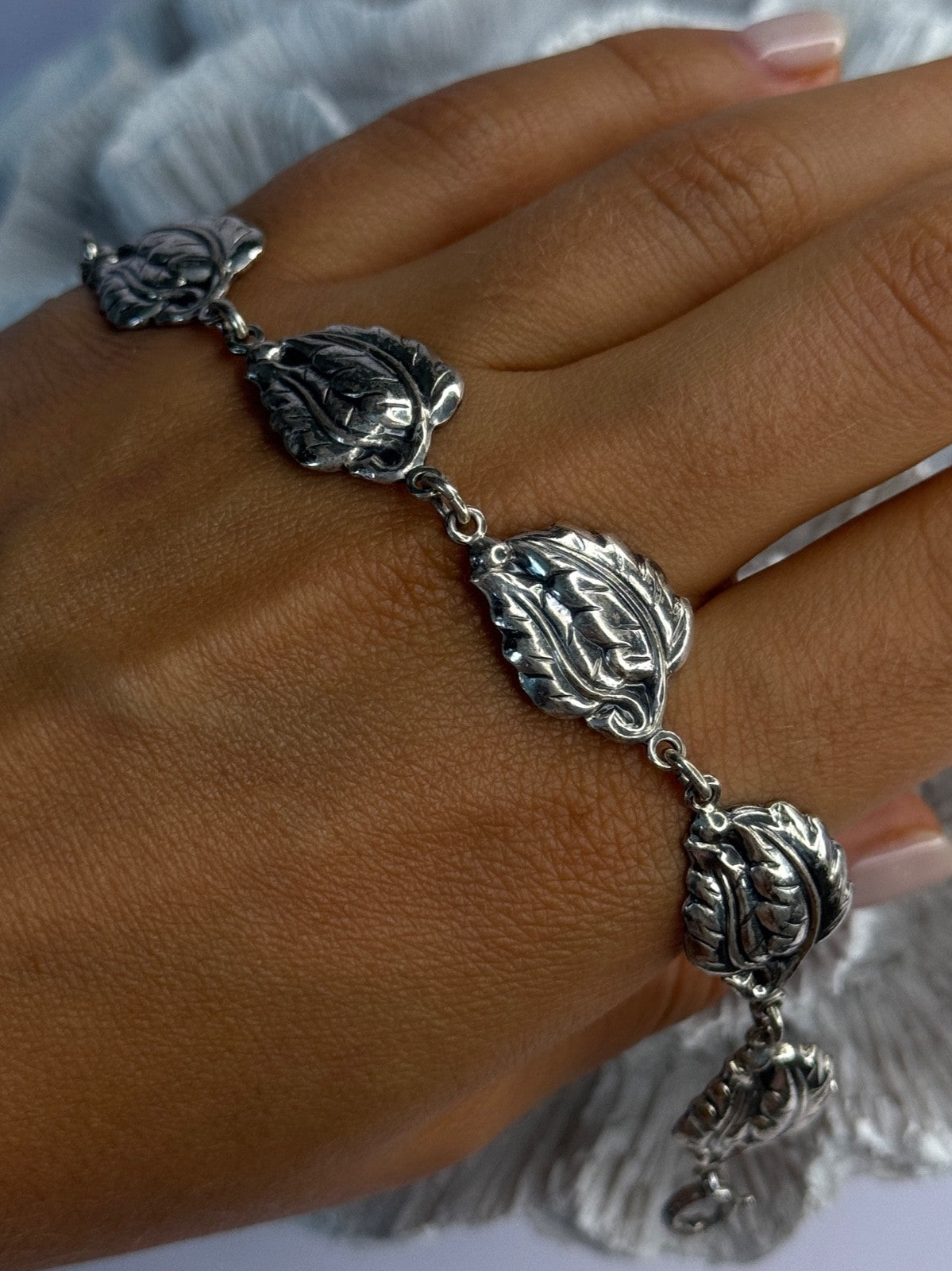 Vintage 925 Sterling Silver Danecraft Leaves Bracelet Length 7