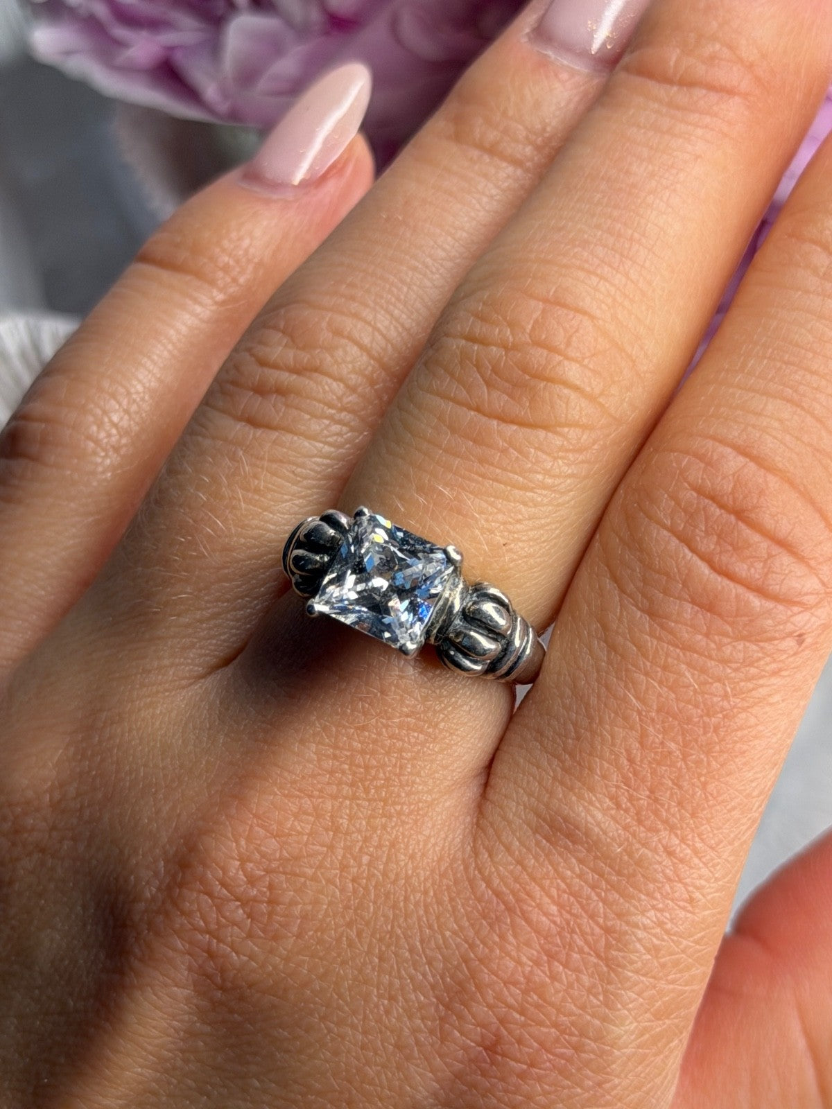 Vintage 925 Sterling Silver Cz Ring Size 8