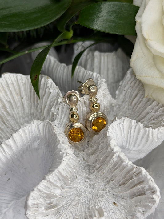 Vintage 925 Sterling Silver Citrine Earrings