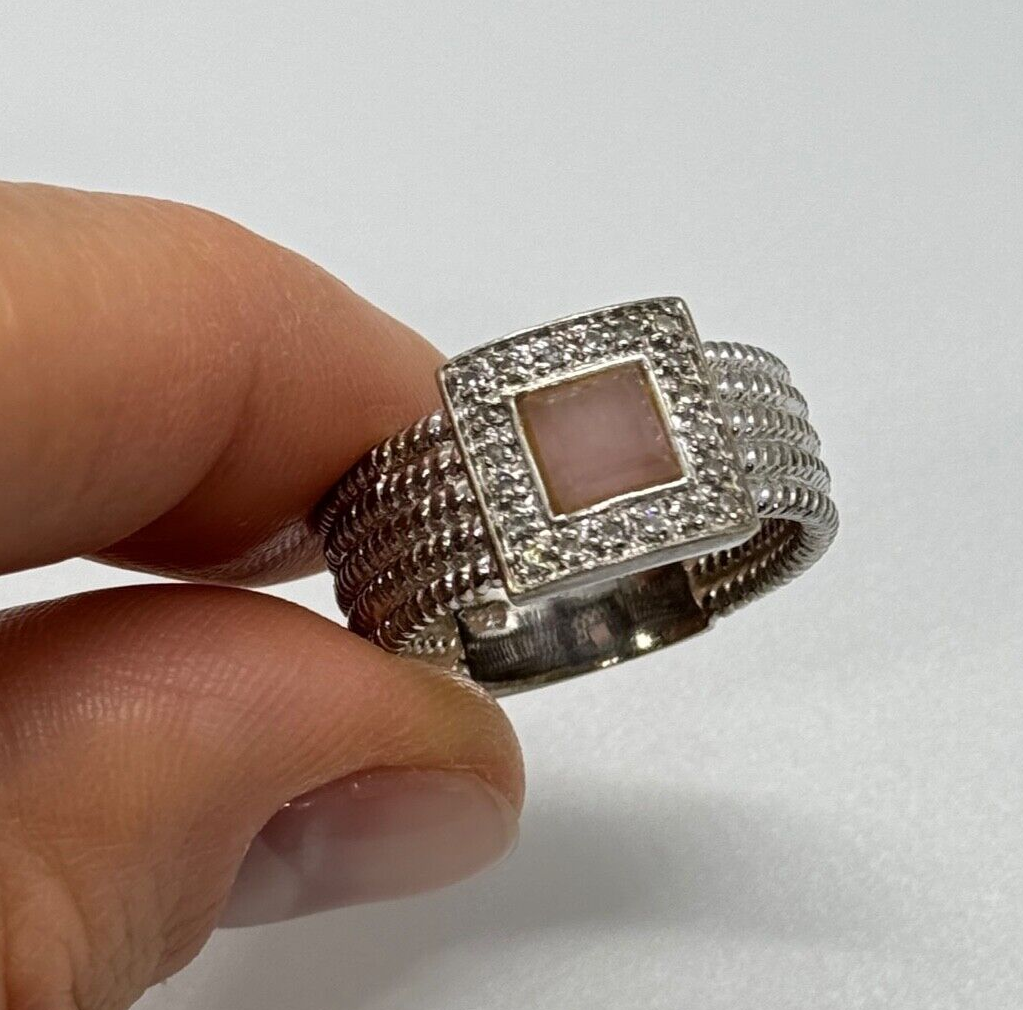 925 Sterling Silver Morganite & Goshenite Ring Size 7