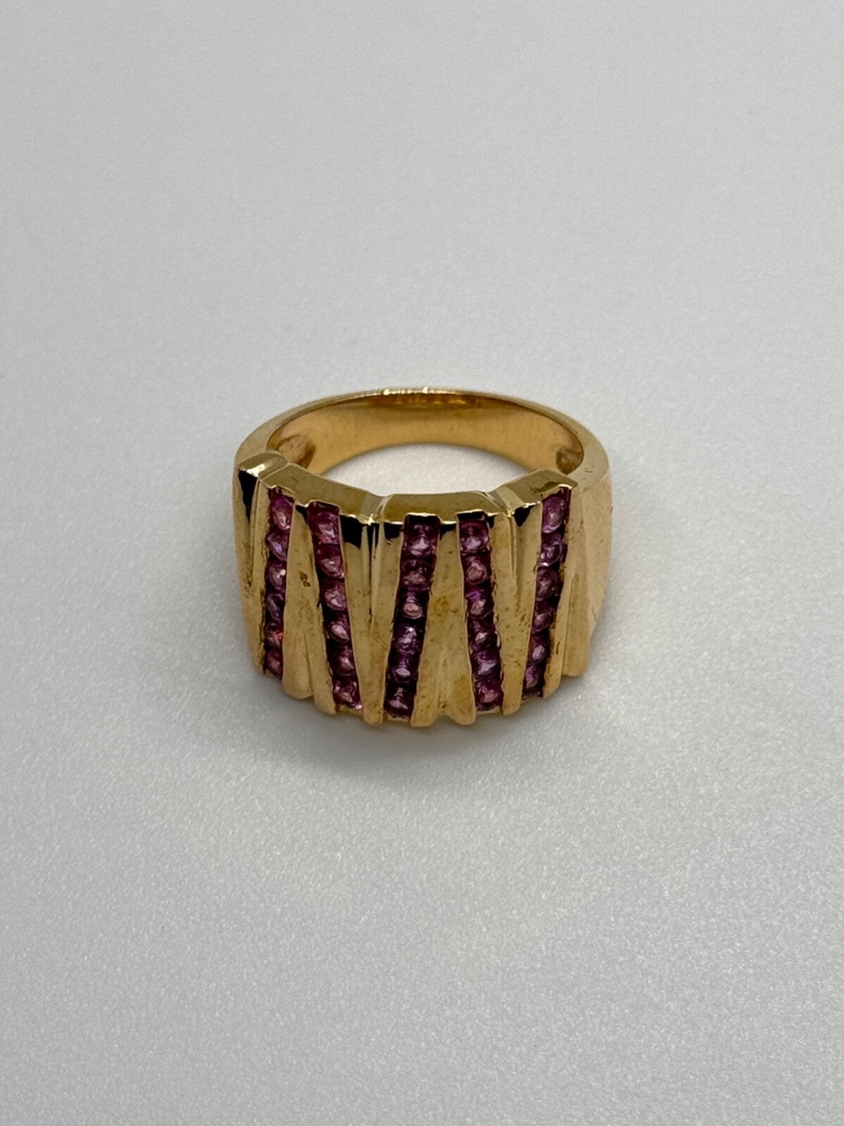 925 Sterling Silver Gold Plated Pink Topaz Ring Size 6.5