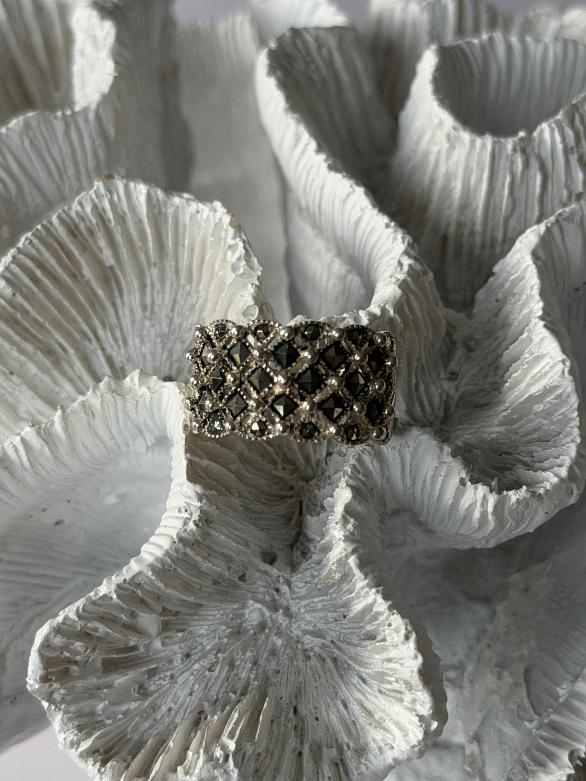 Vintage 925 Sterling Silver Marcasite Ring Size 8