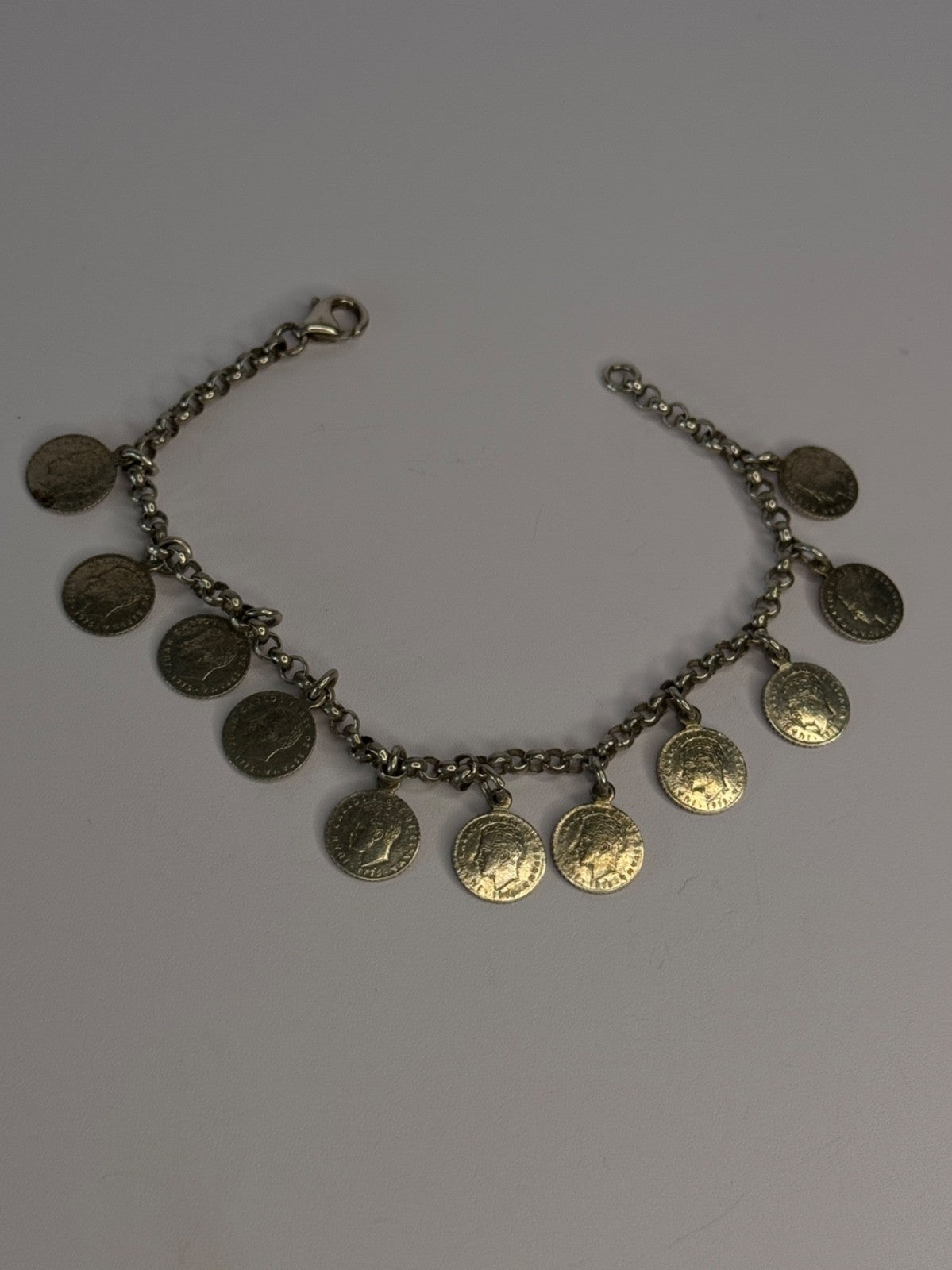 1975 Juan Carlos 925 Sterling Silver Bracelet Spanish Coin Length 7