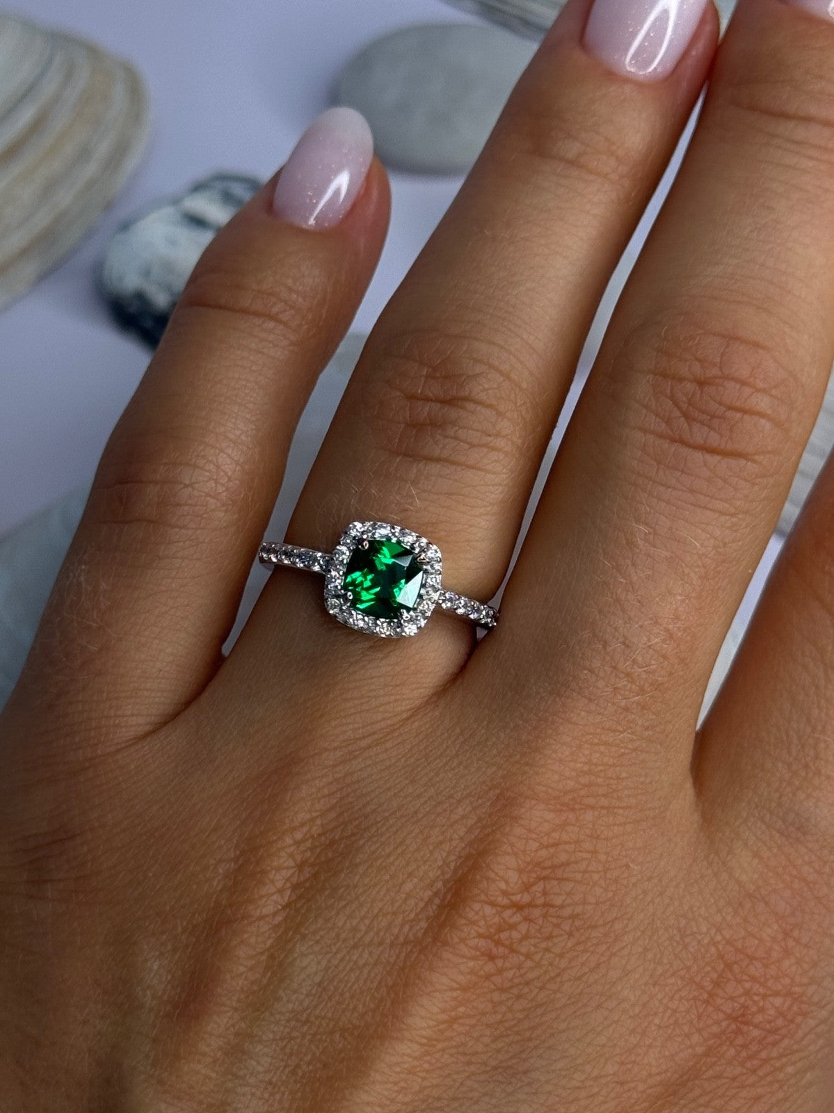 925 Sterling Silver Emerald & Beryl Ring Size 7